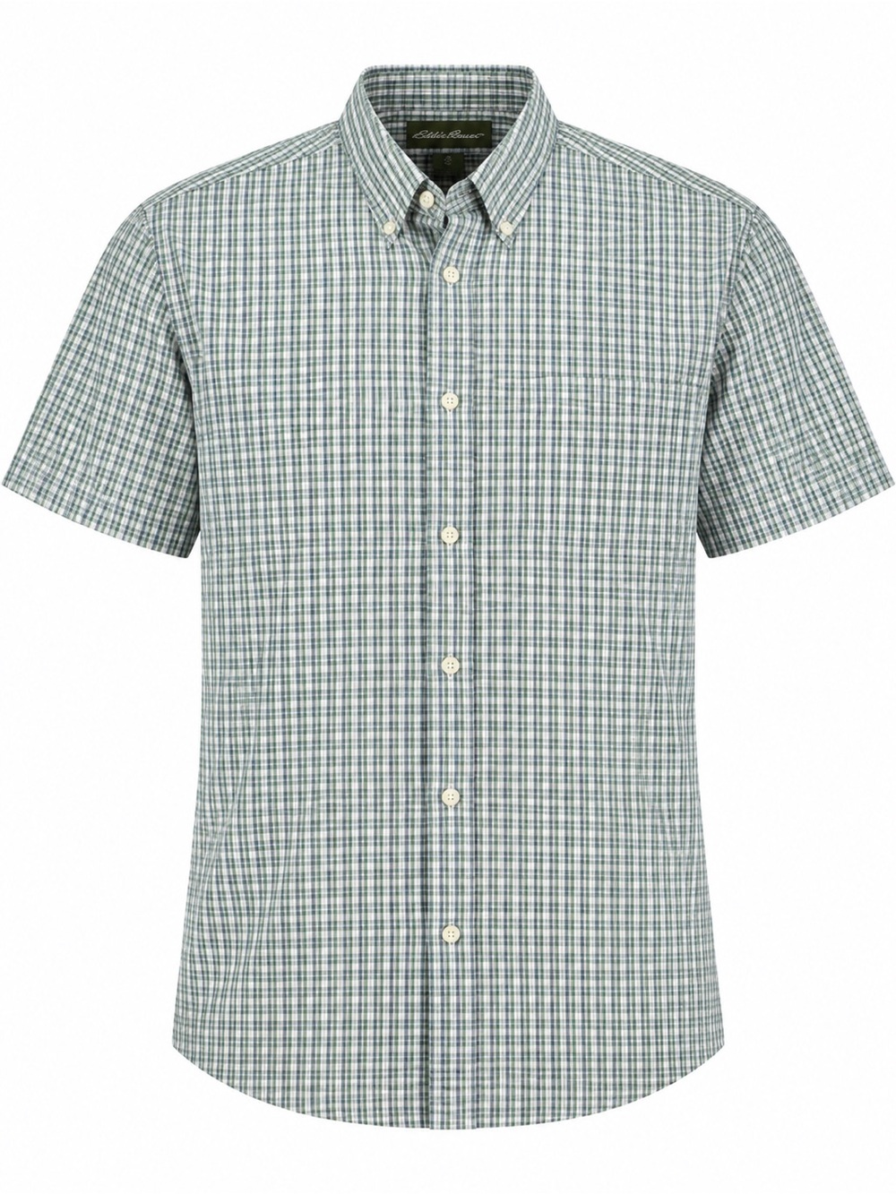Eddie Bauer Plaid Wrinkle Resistant Button Down Shirt Large Green Short Sleeve